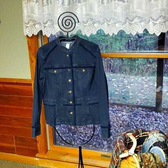 Jones New York Sport Stretch Blue Velvet Button Blue Jean Sz XL Jacket w Pocket - Picture 1 of 9